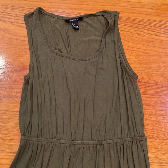 Women's Forever21 Hunter Green Olive Sleeveless Maxi Dress w/ Two Leg Slits - Picture 5 of 7
